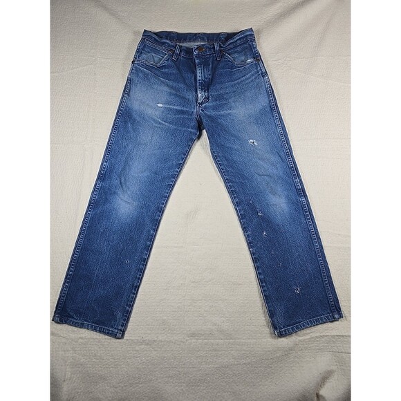 Vintage Wrangler Jeans 13MWZ Mens 30X25 Blue Cowboy Cut Medium Wash Distressed - Picture 1 of 16